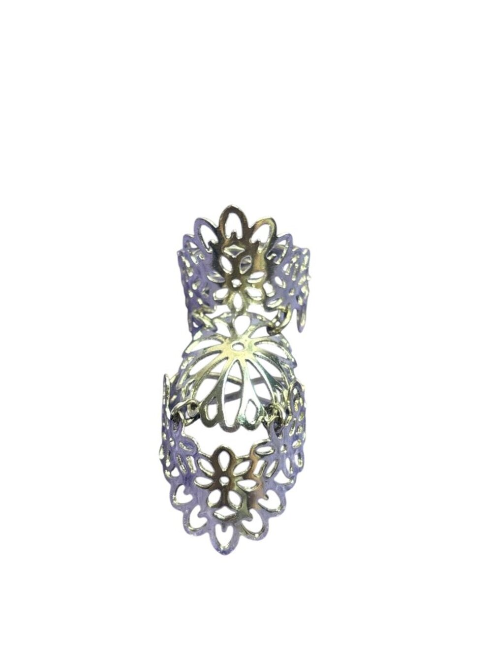 Artiluated Silvertone Filigree Adjustable Ring